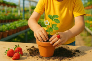 Piantiamo le fragole, da Steflor con i laboratori per bambini