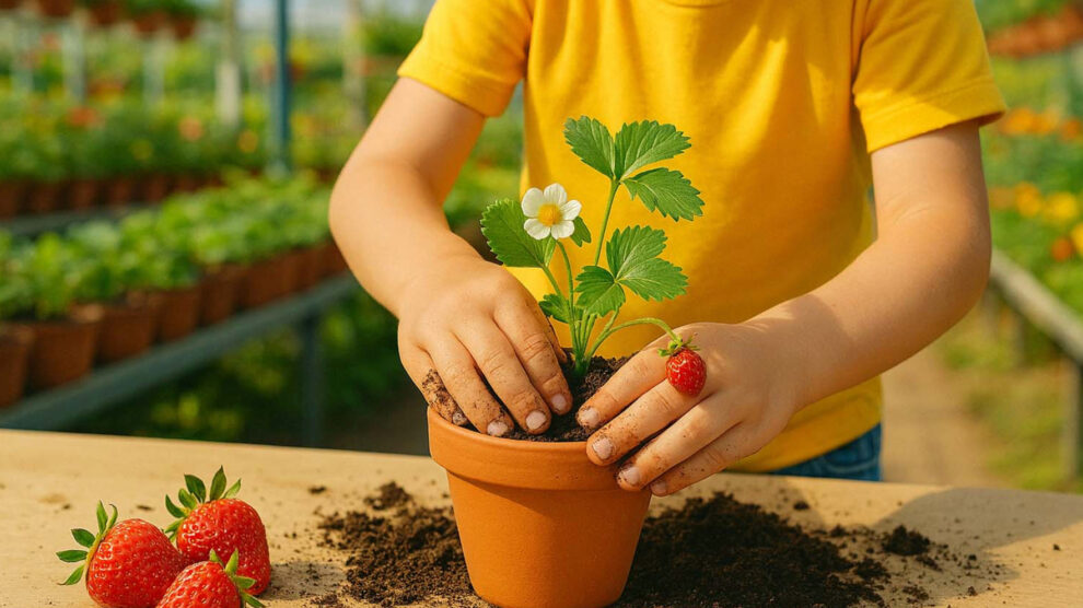 Piantiamo le fragole, da Steflor con i laboratori per bambini